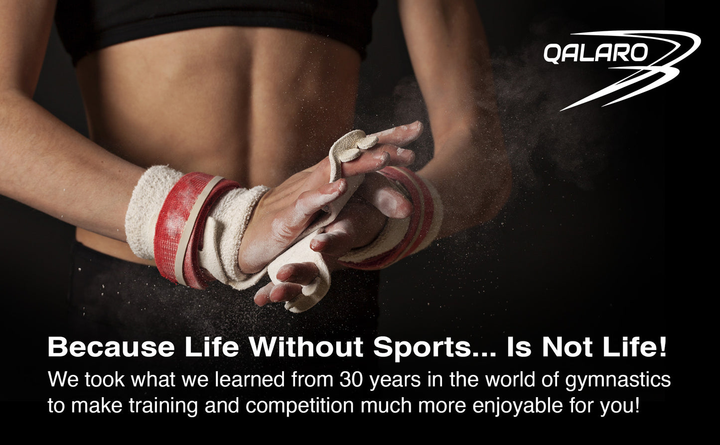 Qalaro Hook & Loop ENERGY Leather Gymnastics Grips, Wristbands & Drawstring Bag