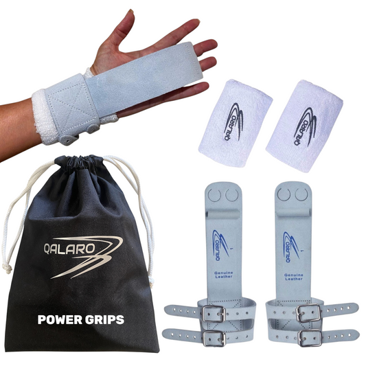 Qalaro Double Buckle POWER Leather Gymnastics Grips, Wristbands & Drawstring Bag
