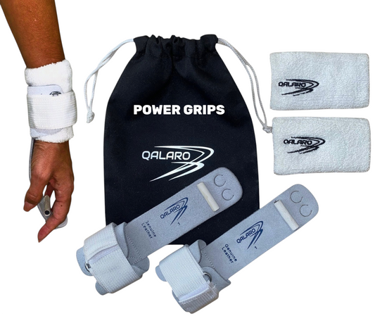 Qalaro Hook & Loop POWER Leather Gymnastics Grips, Wristbands & Drawstring Bag