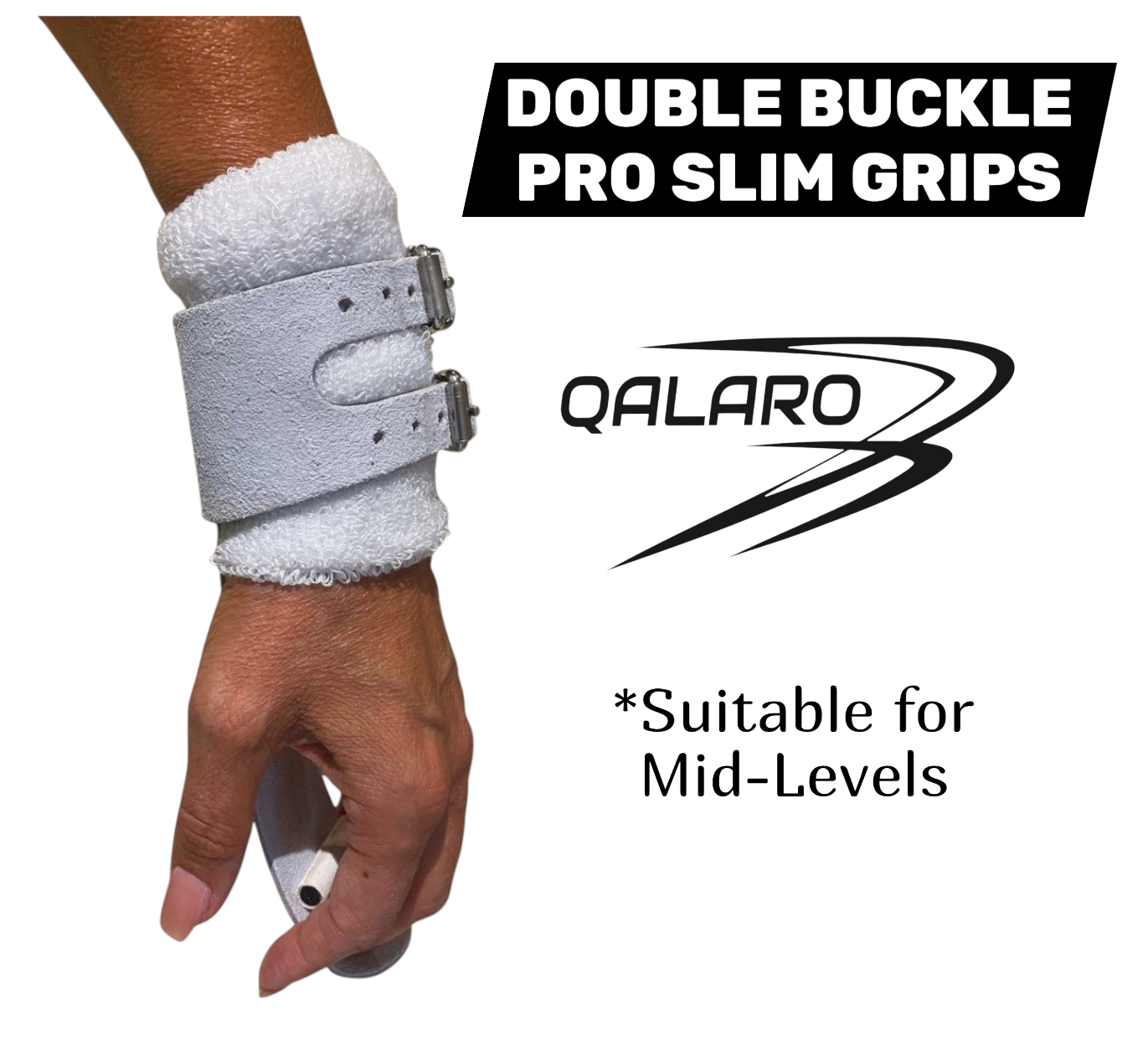 Qalaro Double Buckle PRO SLIM Leather Gymnastics Grips, Wristbands & Drawstring Bag