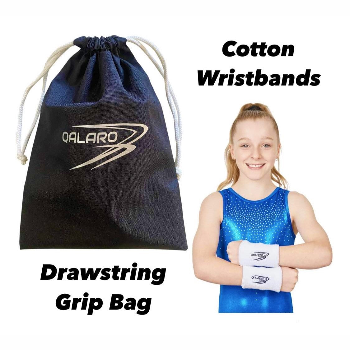Qalaro Double Buckle PRO SLIM Leather Gymnastics Grips, Wristbands & Drawstring Bag