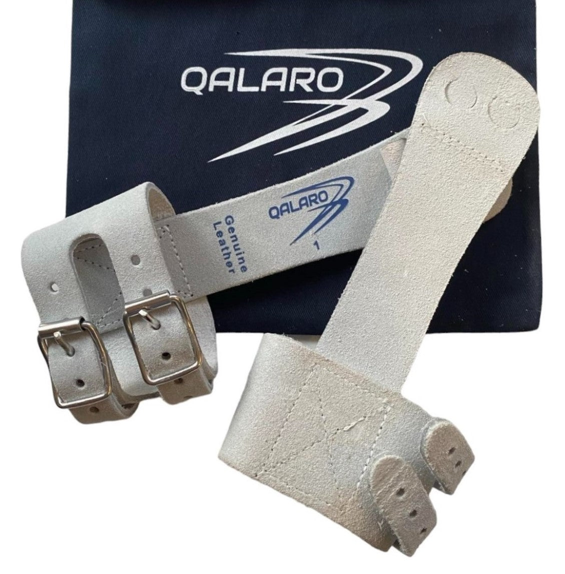 Qalaro Double Buckle PRO SLIM Leather Gymnastics Grips, Wristbands & Drawstring Bag