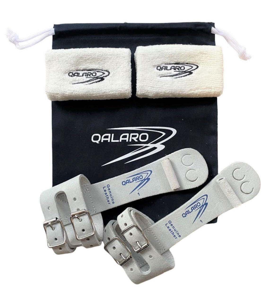 Qalaro Double Buckle PRO SLIM Leather Gymnastics Grips, Wristbands & Drawstring Bag